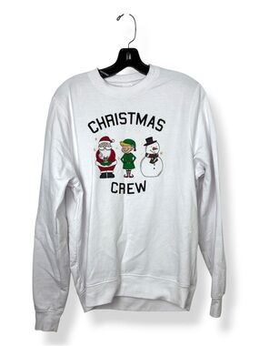Celebrate It White 'Christmas Crew' Holiday Sweatshirt with Santa, Elf & Snowman